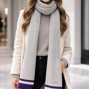 Diesel Italy Wool  women'Ribbed Knit Scarf Gray Purple Long Logo Stripe Y2K 120”